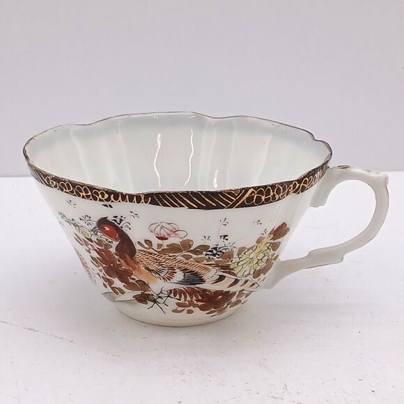 Vintage Japanese Kutani Egg Shell Porcelain Tea Cup & Saucer Hand Painted - Picture 12 of 16